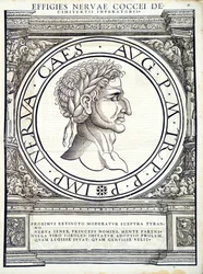 Caravantius de um general comandante das Roman Leste e Oeste mais verdadeiras imagens de moedas antigas, gravura por Rudolph Wyssenbach, impressa por Andreas Gessner, Zurique, 1559