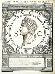 Octávio César, do comandante geral dos Roman Leste e Oeste mais verdadeiras imagens de moedas antigas, gravura por Rudolph Wyssenbach, impressa por Andreas Gessner Z