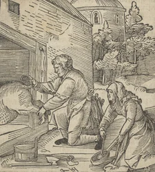 Um fazendeiro matando um porco, de Hymmelwagen auff dem, wer wol leben..., 1517.