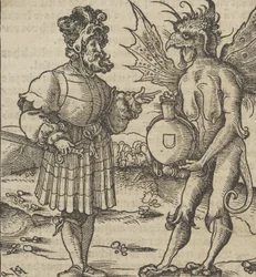 O Diabo Oferecendo Veneno a um Cavaleiro, de Hymmelwagen auff dem, wer wol leben..., 1517.