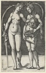 Judite com cabeça de Holofernes e serva Judith (título no objeto)