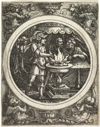 Mucius Scaevola segurando sua mão no fogo