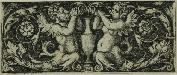 Ornamento com dois tritões, de quatro vinhetas