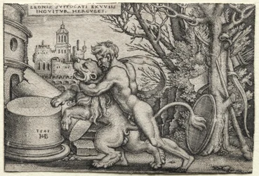 Os trabalhos de Hércules: Hércules estrangulando o leão da Nemeia