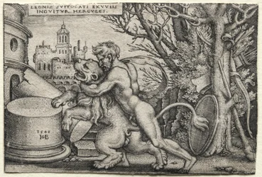 Os Trabalhos de Hércules: Hércules Estrangulando o Leão Nêmeo, 1548.