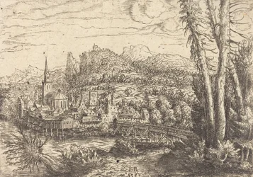 Vista de uma cidade perto de um rio, 1553.
