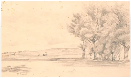 Paisagem com campo arado; ou seja árvores altas