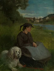 Agathe com um cão branco