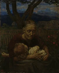 Mãe e filho em um jardim