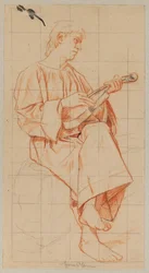 Homem sentado com violino