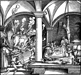 Tortura. Ilustração do livro Phisicke Against Fortune de Petrarch, 1532