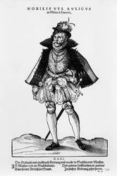 Um nobre de Misnia und Saxonia, ilustração de &39;Trachtenbuch&39; de Hans Weigel, publicado em 1577 (xilogravura e tipografia)