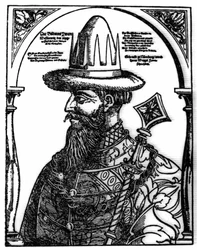 Retrato de Ivan IV, o Terrível (1533 - 1584), czar russo. Xilografia de Hans Weygel.