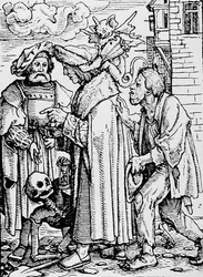 Morte e o Conselheiro, de A Dança da Morte, gravada por Hans Lutzelburger, c.1538