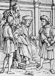 Morte e o Juiz, da Dança da Morte, gravada por Hans Lutzelburger, c.1538