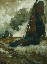 Engarrafadores perante o vento num Zuiderzee turbulento (guache sobre papel)