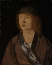 Retrato de um jovem, garota reversa, fazendo uma guirlanda, ca. 1508
