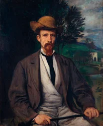 "Autoportrait au chapeau jaune" (Auto-retrato com chapéu amarelo) Peinture de Hans von Marees (1837-1887) Dim 97x80 cm Óleo sobre tela 1874 Staatliche Museen, Berlim