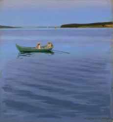 Passeio de barco no lago idílico