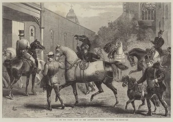 Chegadas para o Horse Show no Agricultural Hall, Islington