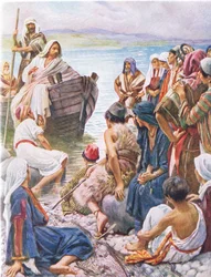 Cristo pregando a partir do barco, ilustração deHarold Copping Pictures: The Crown Series, c.1920s