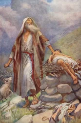 Antigo Testamento: Abraão e Isaac (litografia a cores)