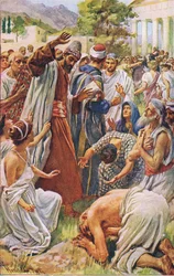 St Paul em Lystra, ilustração deHarold Copping fotos: The Crown Series, c.1920s