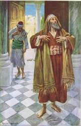 O fariseu e o publicano, ilustração de Harold Copping Pictures: The Crown Series, c. década de 1920