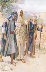 A caminhada para Emaús, ilustração deHarold Copping Pictures: The Crown Series, c.1920s