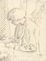 Um, menina, escrita, (black, chalk on paper)