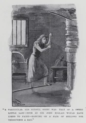"Uma visão particular e lamentável foi a de uma pequena e doce menina, como Sir John Millais teria gostado de pintar, dançando sobre um par de foles por três pitadas por dia" (foto a p/b)