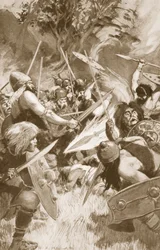 A lança mágica de Lugh, ilustração de "mito e legenda celta" por Charles Squire, 1905