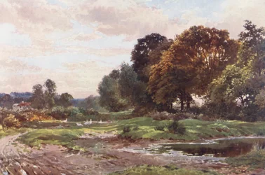 Um canto de Esher Common (litografia a cores)