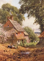 Uma antiga quinta, perto de Leith Hill (litografia a cores)