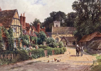 A aldeia de Betchworth, perto de Dorking (litografia a cores)