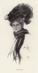 Retrato de uma mulher com um grande chapéu (litho)
