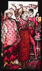 Bert, o Pé Grande, cantado por Villon "." Queens ", nove painéis de vidro acidificados, manchados e pintados, ilustrando o poema de JM Synge, 1917