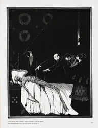 Da cama jazia uma massa quase líquida de repugnante - de detestável putrefação". Ilustração para a história "factos no caso de M. Valdemar".