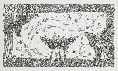 Ilustração para a história Riquet com o tufo. Um desenho de borboleta.