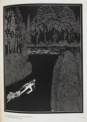 Na sua penosa viagem até à água, os seus medos redobram com ele". Ilustração para a história "O mistério de Marie Roget".