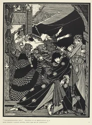"Homens incompreensíveis! Envolvidos em meditações de um género que não consigo adivinhar, passam-me despercebidos." Ilustração para a história "Menina numa garrafa".