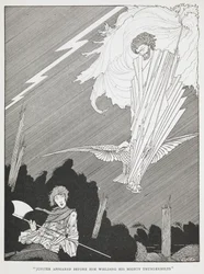 "Júpiter apareceu diante dele empunhando os seus poderosos raios." Ilustração para "os desejos ridículos".