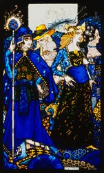 Rainhas de Sheba, Meath e Connaught "." Queens ", nove painéis de vidro acidificados, manchados e pintados, ilustrando o poema de JM Synge, 1917