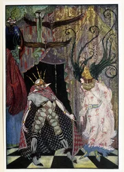O companheiro de viagem: "Que lhe cortem a cabeça" - em "Contos de Fadas" de Hans Christian Andersen, doente. por Harry Clarke