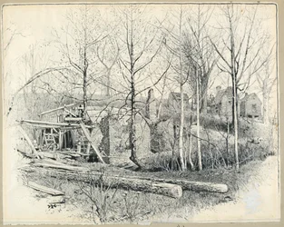 Desenho, Aspeto atual do moinho de Gaines, olhando para leste, 1885