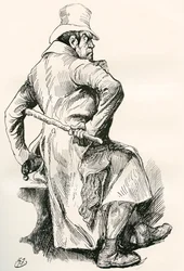 Sikes de Bill. Ilustração de Harry Furniss para o romance de Charles Dickens Oliver Twist, de The Testimonial Edition, publicado em 1910.
