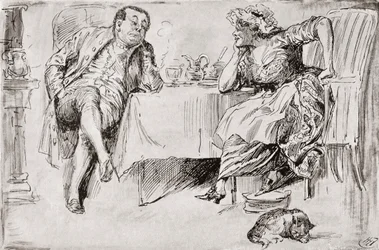 Clemência e Grã-Bretanha. "Nunca serás casado, sabes", disse o Sr. Bretanha. "Acha que nunca me casarei?" disse Clemency. "Nem pensar!" "Apenas pensa!" disse Clemency. "Bem! Suponho que se refere à Grã-Bretanha, um destes dias, não é verdade?" Illu