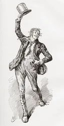 Mark Tapley. Ilustração de Harry Furniss para o romance de Charles Dickens Martin Chuzzlewit, de The Testimonial Edition, publicado em 1910.