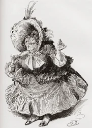 Menina Mowcher. Ilustração de Harry Furniss para o romance de Charles Dickens David Copperfield, de The Testimonial Edition, publicado em 1910.