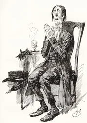 Stiggins. Ilustração de Harry Furniss para o romance de Charles Dickens The Pickwick Papers, de The Testimonial Edition, publicado em 1910.